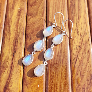 Radiant Rainbow Amethyst Triple Teardrop Drop <b>Earrings</b> Handmade Silver Plated Brass Bohemian Artisan Jewelry for Party - Product Image 6