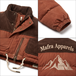 Custom Men's Boxy <b>Cropped</b> Canvas <b>Puffer</b> <b>Jacket</b> Vintage Corduroy Yoke 700-Fill Down Winter Coat OEM Sialkot Factory Wholesale - Product Image 4