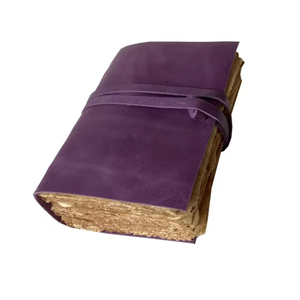 Personalized Purple Genuine Leather Handmade Journal Notebook Custom Logo Promotional Gift Strap <b>Lock</b> <b>Thread</b> Sewing Deckle Edge - Product Image 4