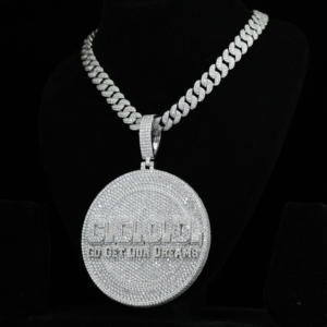 S925 Moissanite Gold Plated Shiny Bling Round Disc Customizable Lettering Silver Tone Twist <b>Rope</b> <b>Chain</b> Pendant Necklace for Men - Product Image 3