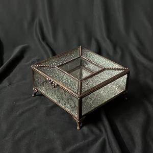 Luxury Vintage Glass Jewelry <b>Box</b>, Gold Metal Frame <b>Decorative</b> <b>Storage</b> <b>Box</b> for Rings Earrings, Vanity Decor & Gifting - Product Image 4