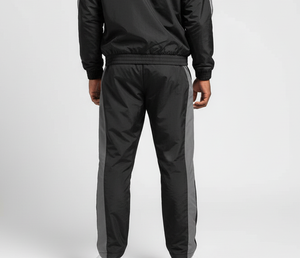 Pantalon de survêtement noir pour homme avec bande latérale grise, taille élastique et cordon de serrage, décontracté, respirant, en lin/coton, style vintage, coupe droite - Product Image 2