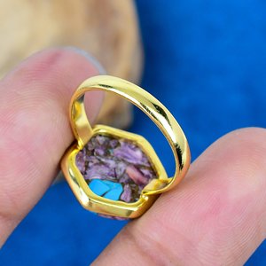 Pierre précieuse naturelle d'huître épineuse violette, faite à la main, plaquée or 18 carats sur argent sterling massif 925 - Product Image 4