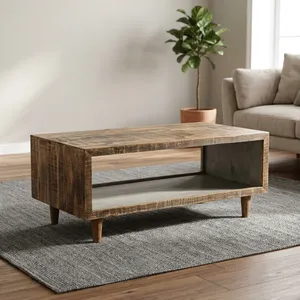 Table basse en bois rustique avec étagère ouverte et finition naturelle pour le rangement dans le salon - Product Image 2