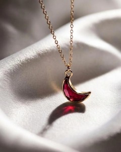 Lab <b>Ruby</b> Crescent Moon <b>Necklace</b> Gold Plated Alloy Minimalist Luxury Jewelry Handmade Elegant Pendant Gift for Women - Product Image 3