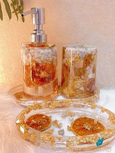 Antique Design Pink Resin Bathroom Set 4-Piece Rectangle Tray With Gold Accents Minimalist Design Easy To Clean - Product Image 6