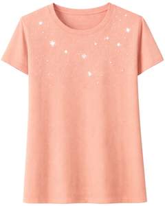 Camiseta de Algodón Personalizada para Mujer con Estampado de Estrella de Diamantes de Imitación, Manga Corta, Cuello Redondo, Top Casual de Moda para Mujer, Diseño OEM Personalizado - Product Image 1