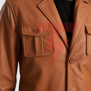 Chaqueta Blazer de Cuero de Diseño Único con Doble Botonadura, Cuello de Solapa Elegante, Transpirable, Estilo Americano para Eventos de Oficina y Uso Casual - Product Image 6