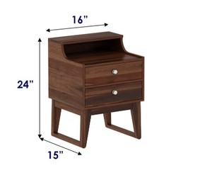 Modern Wood Nightstand With 2 Drawers And Open <b>Shelf</b> Storage Bedroom Furniture Midcentury Design - Product Image 6