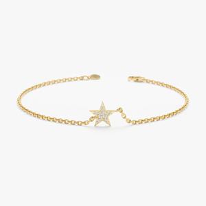Pulsera Pequeña con Estrella de Diamantes, Oro Sólido de 14K, Blanco, Amarillo, Rosa, Joyería Celestial Minimalista y Delicada, Apilable, Regalo para Mujer - Product Image 1