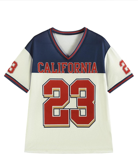 Maillot de basketball en polaire pour femme, col en V, manches courtes, 23 Rouge Blanc Marine, décontracté, respirant, séchage rapide, anti-UV 100% - Product Image 1