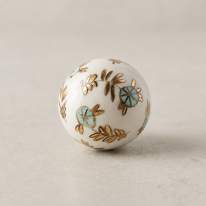 Handcrafted White Ceramic Brass <b>Cabinet</b> <b>Knob</b> Floral Pattern Decorative Drawer Pull Wardrobe Door Furniture Hardware Accent - Product Image 1