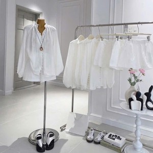 High Quality <b>White</b> Long Sleeve Blouse High Waist Shorts <b>Set</b> for Women Casual Vacation Resort Wear Eco-Friendly Anti-Wrinkle - Product Image 2