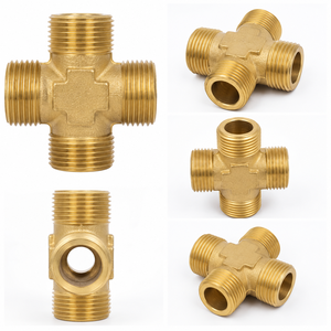 Conector Cruzado de Latón Forjado de Alta Calidad con Rosca NPT Macho de 4 Vías y 25 mm para Aplicaciones de Plomería - Product Image 1