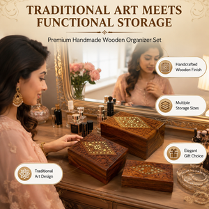Premium Set of Three Handcrafted Wooden Storage Boxes Vintage Jewelry Organizer <b>Case</b> for Necklace Rings Earrings Cosmetic Gift - Product Image 2