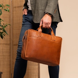 Classic Brown Leather Laptop Bag Luxury Professional Office Bag with Secure Zipper Closure Multi Purpose Business Carry Case - Product Image 3