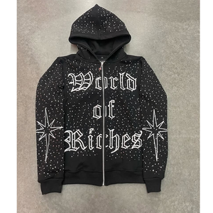 Produsen kustom 500G 100% katun musim dingin Streetwear memotong dan menjahit ritsleting penuh Hoodie Puff cetak tambalan cuci asam - Product Image 6