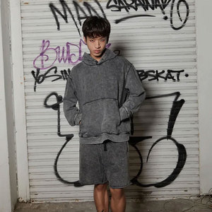 Sweat à capuche de haute qualité, épais, oversize, déchiré, style streetwear, vintage, délavé à l'acide, style pull, en coton basique - Product Image 6