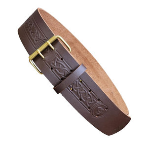 Cinturón celta trenzado marrón hecho con cuero 100% genuino, diseño grabado, cinturones para kilt de las Tierras Altas, los más vendidos - Product Image 1