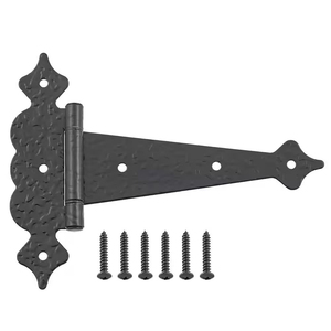 Black T-Strap Gate Hinge Rustproof Wrought Iron <b>Barn</b> <b>Door</b> <b>Hardware</b> Antique Heart Tip Cast Iron Strap Hinges For Wood Fence Shed - Product Image 3