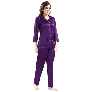 Ensemble pyjama pour femmes en satin 100% soie respirant à manches longues et pantalon long, 2 pièces, automne-hiver - Product Image 2