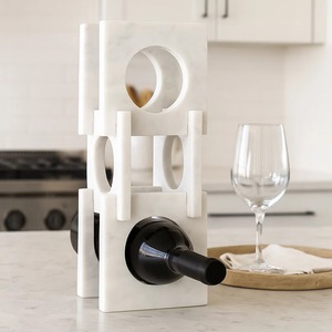 Organisateur de bouteilles en marbre blanc de luxe pour comptoir de cuisine, étagère à vin contemporaine autoportante - Product Image 6