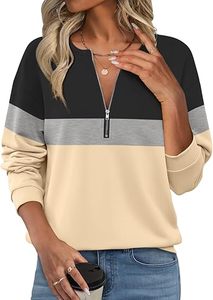 Sudaderas de mujer con media cremallera, forro polar, bloques de color, con capucha, para otoño e invierno - Product Image 5
