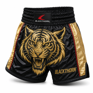 Pantalones Cortos de Muay Thai para Hombre, Diseño Bordado en Satén, Cintura Alta Elástica, Ropa Deportiva de Combate - Product Image 3