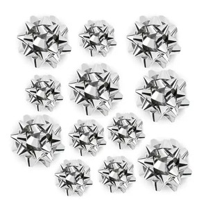 Silver Butterfly Bow Gift <b>Ribbons</b> Polyester Woven Metallic Christmas Decorations with Graphic Design 10pcs Set - Product Image 1