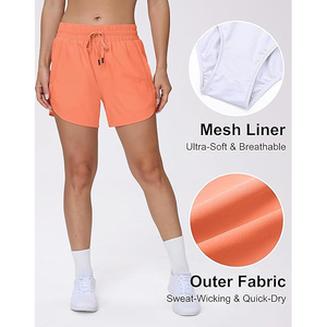 Pantalones Cortos Deportivos para Mujer, Color Naranja Vibrante, de Secado Rápido, Transpirables, para Correr, con Bolsillo - Product Image 3