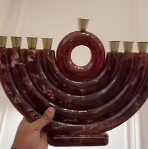 Modern <b>Rose</b> Quartz and <b>Clear</b> Acrylic Hanukkah Menorah 9-Candle Holder Decorative Jewish Religious Candle Stand - Product Image 5