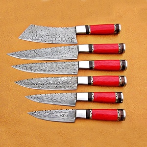 Professional 6 Piece Damascus Steel Kitchen <b>Knife</b> <b>Set</b> Chef Santoku Cleaver Utility Paring <b>Knife</b> with Wood Handle Custom Logo - Product Image 6