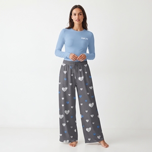 Women's <b>Heart</b> Pattern Pajama Set Long Sleeve Round Neck <b>Top</b> Matching Pants Soft Breathable Nightwear Loungewear - Product Image 1