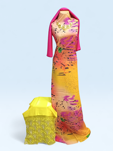 Conjunto completo Sunset Orange German Swiss Dirac con chal rosa |   Vestido Tradicional Somalí de Lujo para Mujer - Product Image 1