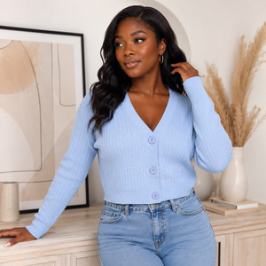Cosh International Sorority Sisterhood Acrylic Light Blue Seamless Breathable Stylish Winter Warm <b>Cardigan</b> <b>Sweater</b> Ladies Wear - Product Image 3