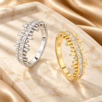 925 Sterling Silver Zircon Ring with Square Stone Row and Staggered Polished Bars