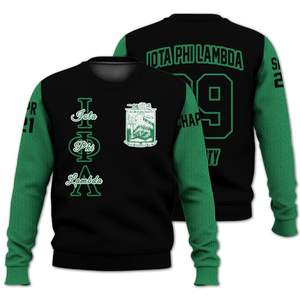 Chaqueta Universitaria Personalizada Iota Phi Lambda en Negro y Verde Esmeralda, Suéter Tejido con Escudo y Insignia de la Hermandad - Product Image 3