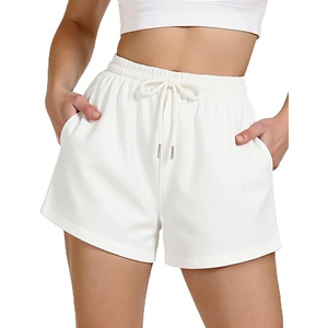 Shorts en molleton oversize pour femme, avec cordon de serrage à la taille et poches, en mélange de coton brossé doux, pour la détente, la gym et l'hiver - Product Image 1