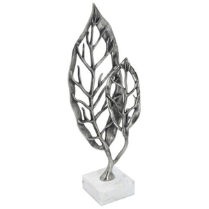 Leaf Duo Sculpture Silver Metal Leaf Sculpture on Marble Base polished sculpture Tabletop Ornament Home <b>Table</b> <b>Decor</b> - Product Image 1