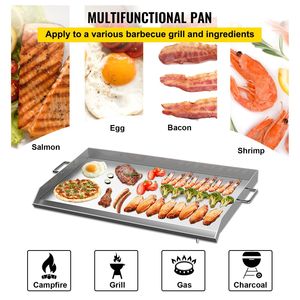 32 \ "X 17 \" in acciaio inox piatto universale piano rettangolare BBQ carbone/Gas Grill 2 maniglie grasso scanalatura foro per il campeggio - Product Image 6