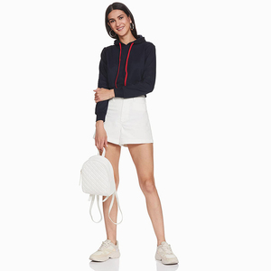 Stylish Customized Logo Printed Woven Front Adult Women's Full Sleeves Hooded Crop <b>Top</b> Breathable Knitted <b>Winter</b> - Product Image 5