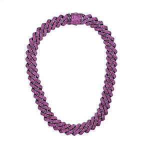 Collier chaîne cubaine en argent sterling avec rubis, style luxe glacé, bijou élégant et tendance hip-hop, idéal comme cadeau - Product Image 2