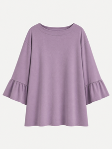 เสื้อผู้หญิงสีม่วงปักลายดอกไม้ แขนสามส่วน คอวี ทรงหลวม สไตล์ลำลอง มุสลิมะฮ์ ไซส์ใหญ่ สำหรับฤดูร้อน คุณภาพสูง ขายส่ง - Product Image 6