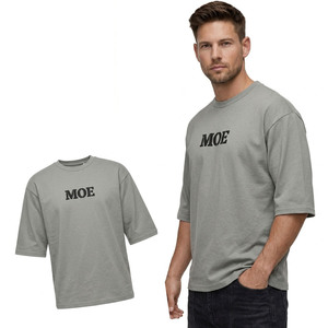 T-shirt Homme 100% Coton Grammage Lourd Gris Sauge, Coupe Oversize, Manches Courtes, Coupe Décontractée, Lettrage Personnalisé, Style Minimaliste Streetwear - Product Image 4