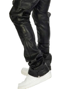 Pantalones de Cuero de Oveja Casuales para Hombre, Cintura Alta/Baja, Transpirables, Estilo Plano, Personalizados, Rectos, Curvos, a Rayas - Product Image 2