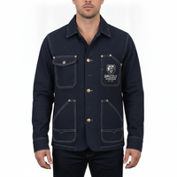 Chemise-veste de travail en denim bleu foncé pour homme Grizzly avec logo brodé et fermeture à boutons