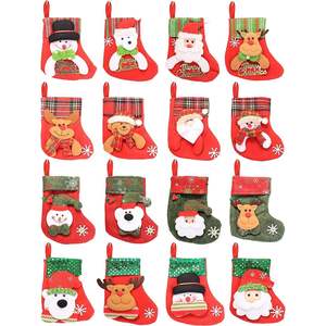 Set di 16 Mini Calze Natalizie 3D con Babbo Natale, Pupazzo di Neve e Renna, Porta Posate e Calze Decorative da Appendere all'Albero - Product Image 1
