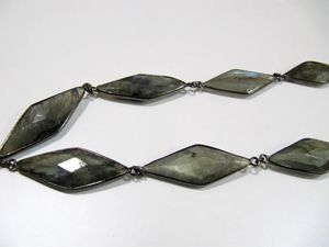 Chaîne connectrice en labradorite naturelle, forme marquise fantaisie, taille 14x34mm, découpe laser, briolette - Product Image 3