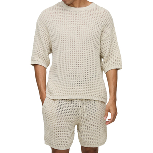 ชุดสูทผู้ชายสำหรับฤดูใบไม้ร่วง ราคาขายส่ง ระบายอากาศได้ดี สั่งทำได้ แห้งเร็ว ผ้าฟลีซถัก เอวต่ำ ไหล่ตก ทรงโอเวอร์ไซส์ - Product Image 1