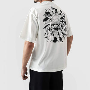 Camiseta de Manga Corta de Anime, Personalizada, de Poliéster/Algodón, Tejida, Lavada, Estilo Holgado, Urbano, Hip Hop, Oversize, Casual y Elegante para Hombre - Product Image 1